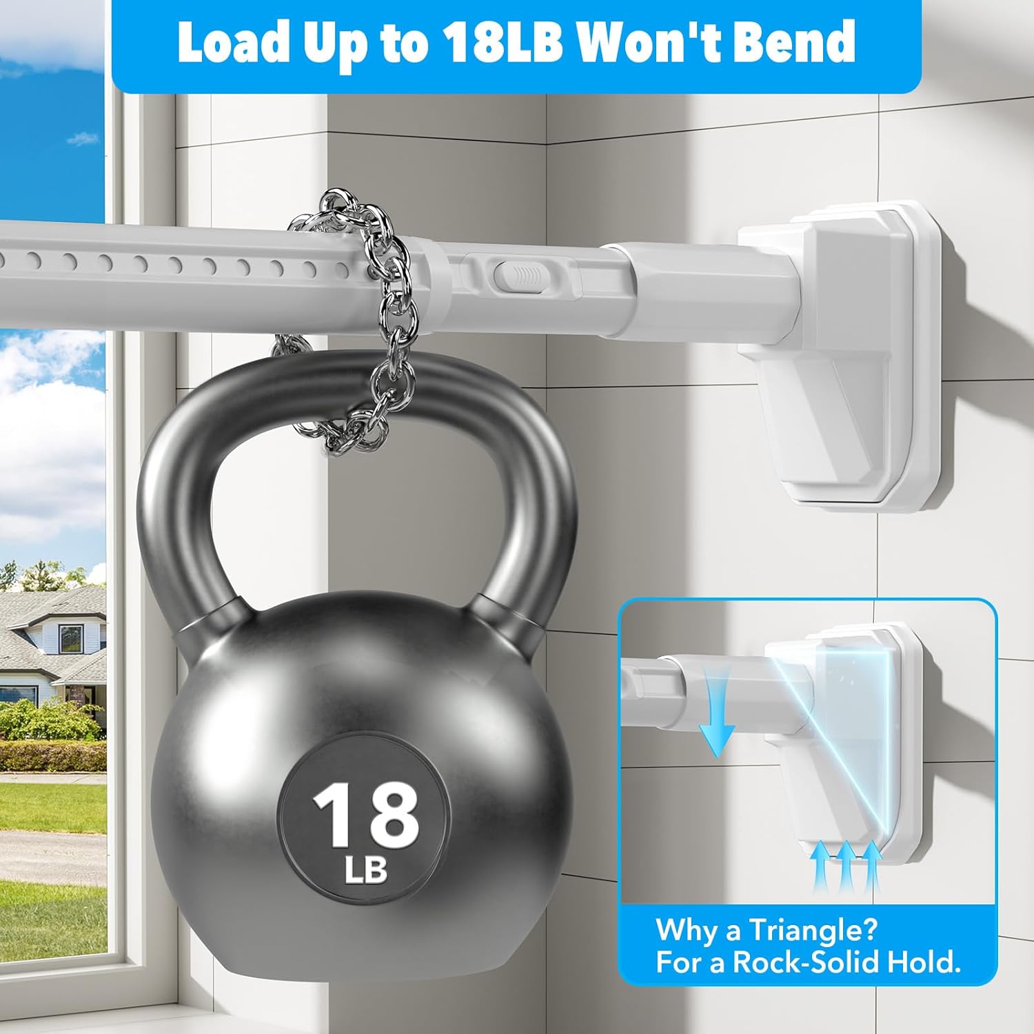 AUCT 14430 - Tension Curtain Rod 41-185 In (4-15ft), Extra Long Tension R - Image 3