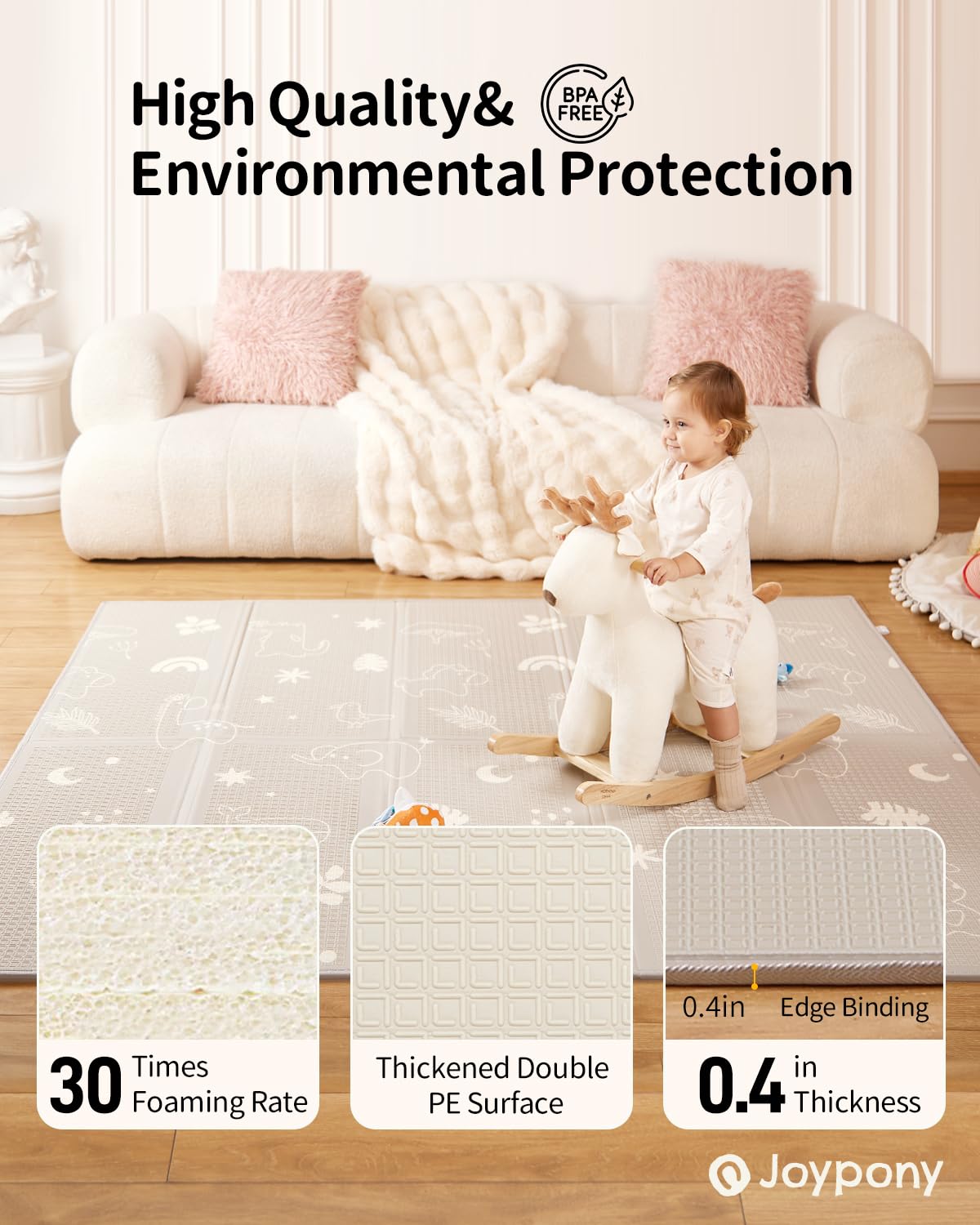 AUCT 15278 - Joypony Baby Play Mat 79x 71 Inch, Extra Large Foldable Play Mats for Babies and Toddlers, - Image 3