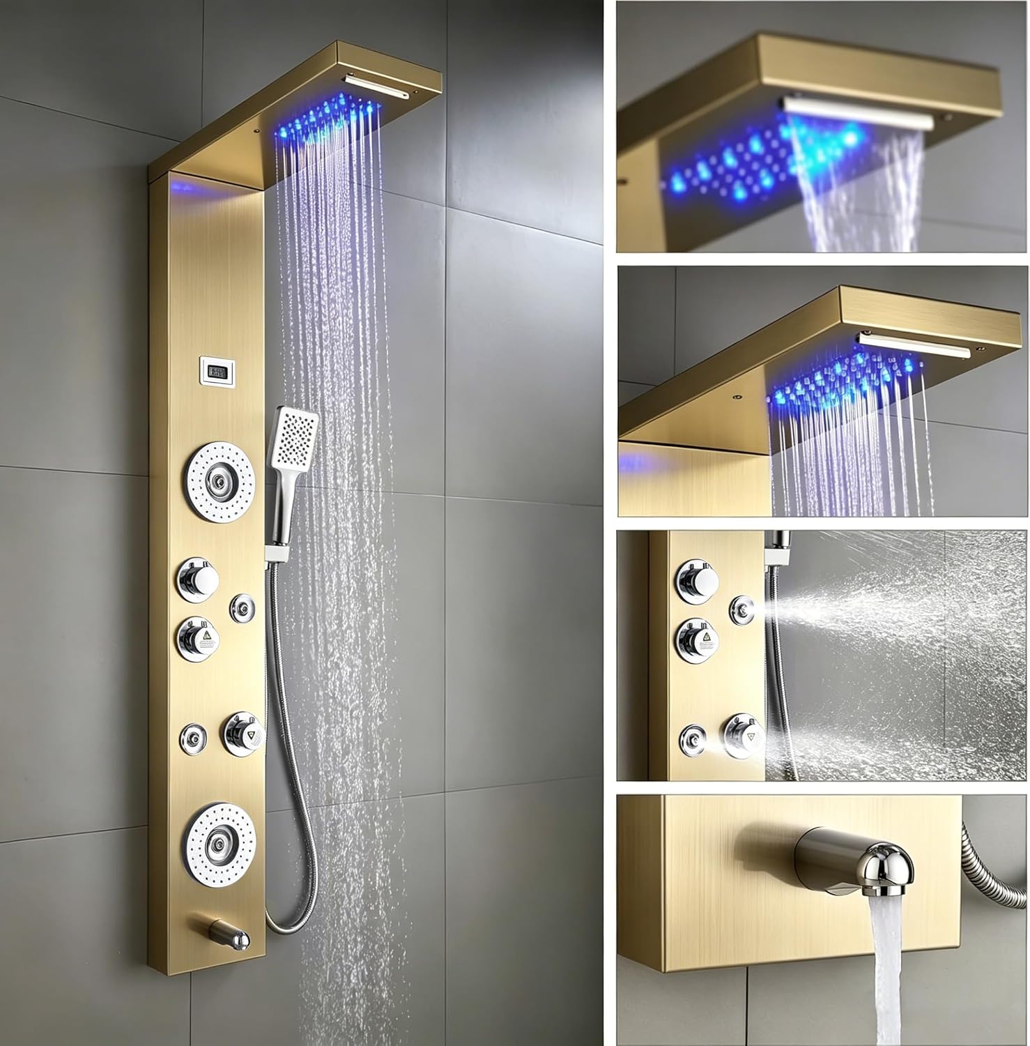 AUCT 16970 - $250 ELLO&ALLO Stainless Steel Shower Panel Tower System,LED Rainfall Waterfall Shower Hea - Image 2