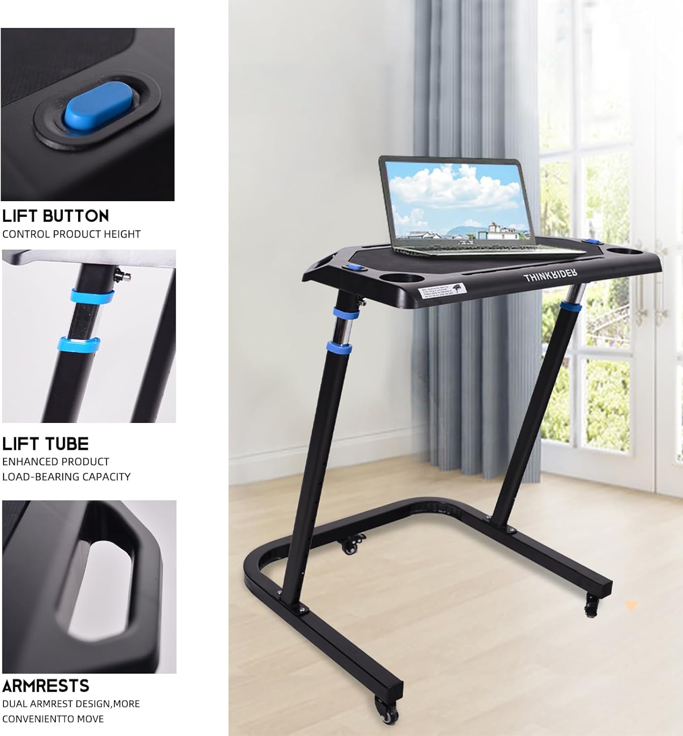 AUCT 14719 - $119 ThinkRider Adjustable Bike Desk - Rolling Laptop Cart f - Image 3
