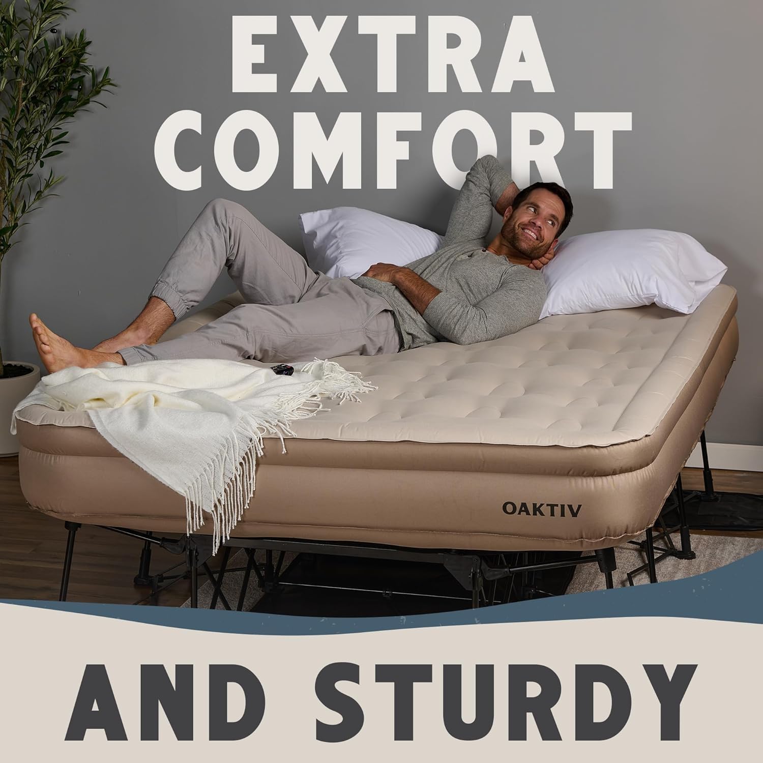 AUCT 14493 - $418 Oaktiv Queen Air Mattress with Frame, Self Inflating/De - Image 3