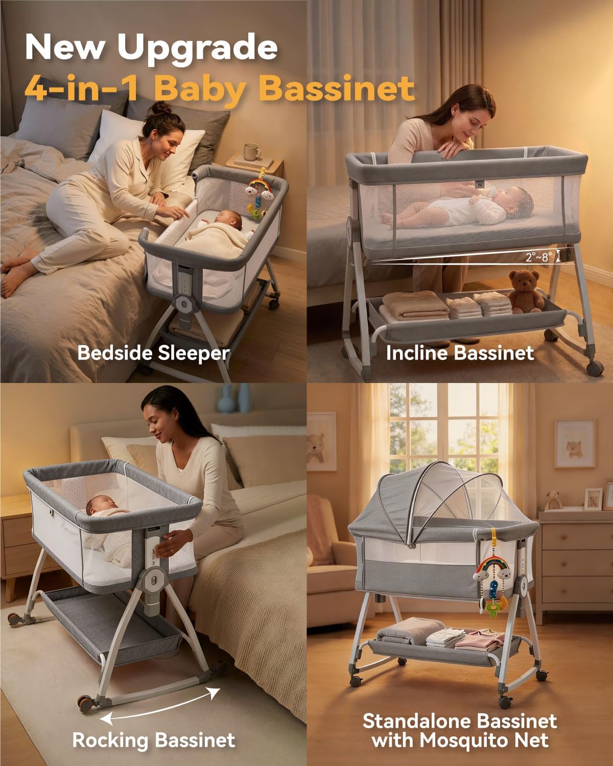 AUCT 14779 - $98 4-in-1 Baby Bassinets Bedside Sleeper, Bedside Bassinet - Image 2
