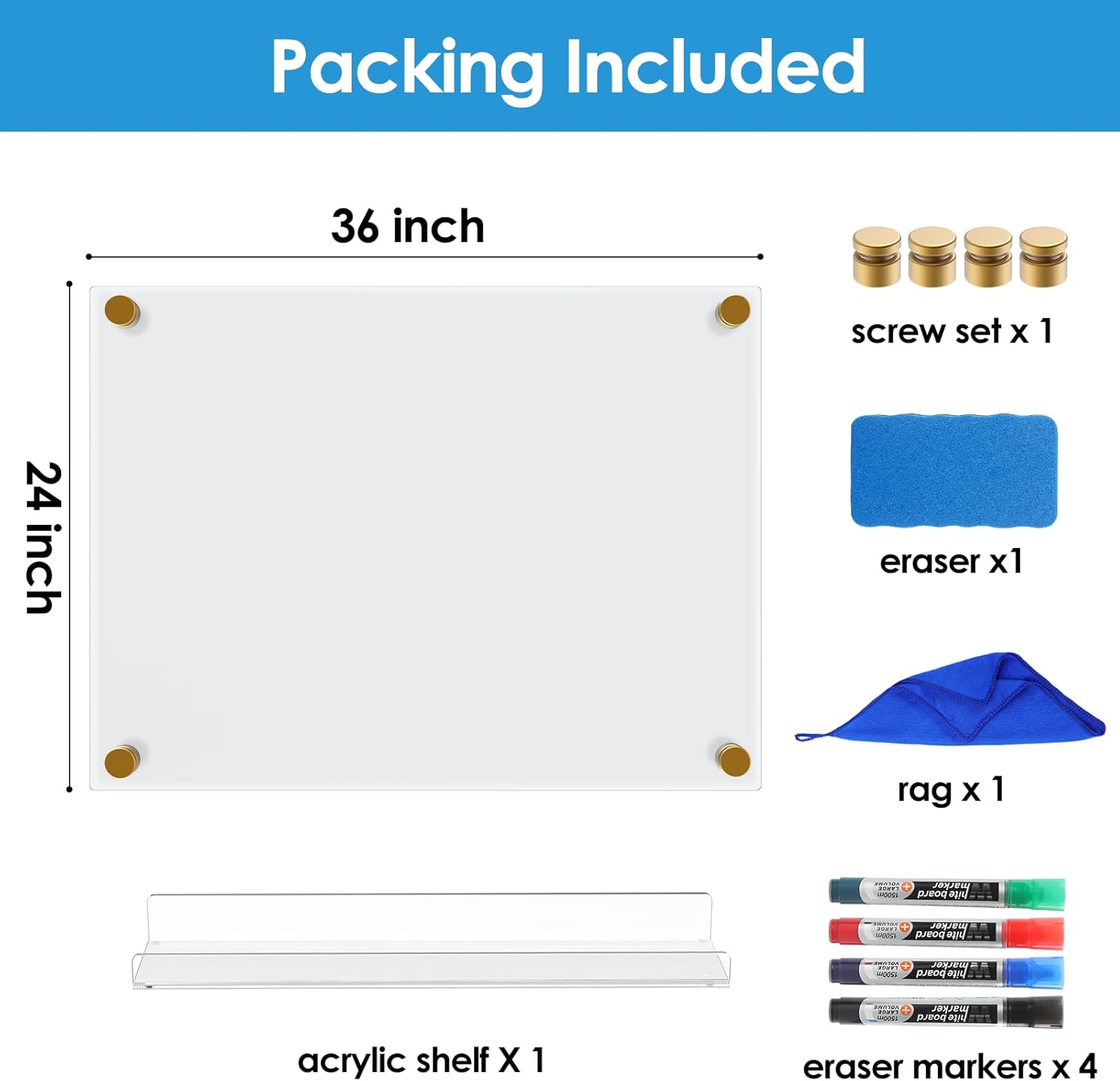 AUCT 16645m - $80 MaxGear Large Acrylic Dry Erase Board for Wall, 36" x 24" - Image 4