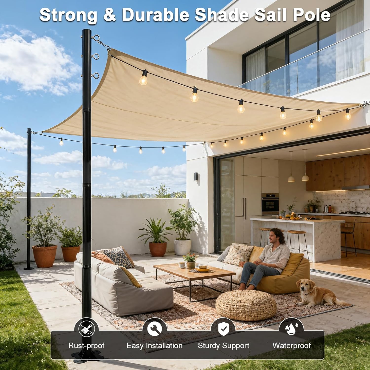 AUCT 14527 - $101 2 Pack 12 Ft Shade Sail Poles, Heavy Duty Metal Outdoor - Image 3