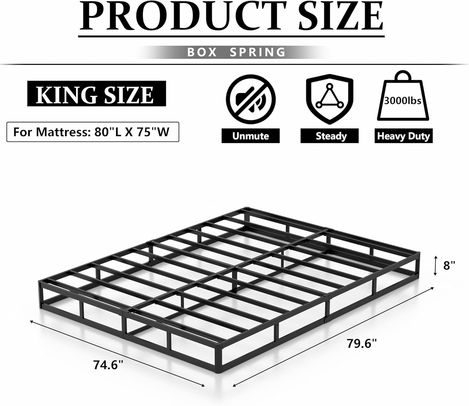 AUCT 14478 - $105 NHODIR Box Spring King Size 8 Inch Heavy Duty Metal Bed - Image 2