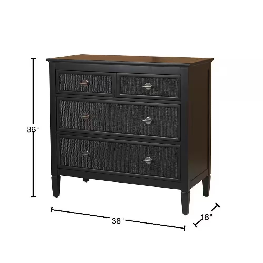 AUCT 14817 - $472 Marsden Black 3-Drawers 38 in. Cane Chest of Drawers - Image 3