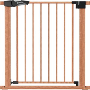 AUCT 16306 - $100 Babelio 29-48" Metal Baby Gate with Brown Wood Pattern, Auto Close Dog Gate PressGuar