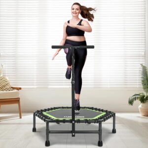 AUCT 17279 - $73 ONETWOFIT Mini Rebounder Trampoline for Adults with Bar, Adjustable Handle | 42" Round