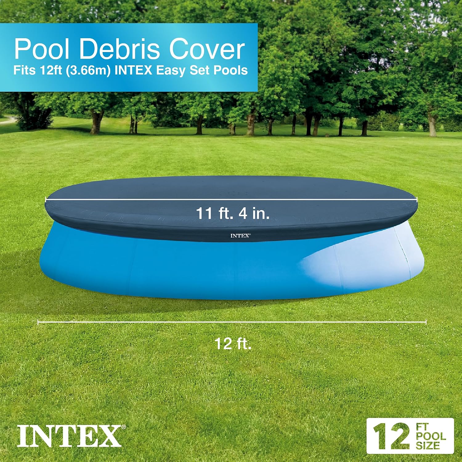 AUCT 17458 - INTEX 28022E Pool Cover: For 12ft Round Easy Set Pools Includes Rope Tie Drain Holes - Image 3