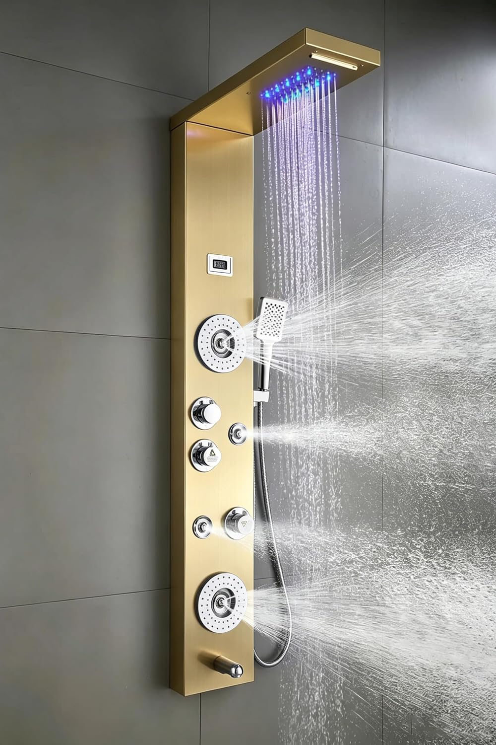 AUCT 16970 - $250 ELLO&ALLO Stainless Steel Shower Panel Tower System,LED Rainfall Waterfall Shower Hea - Image 4