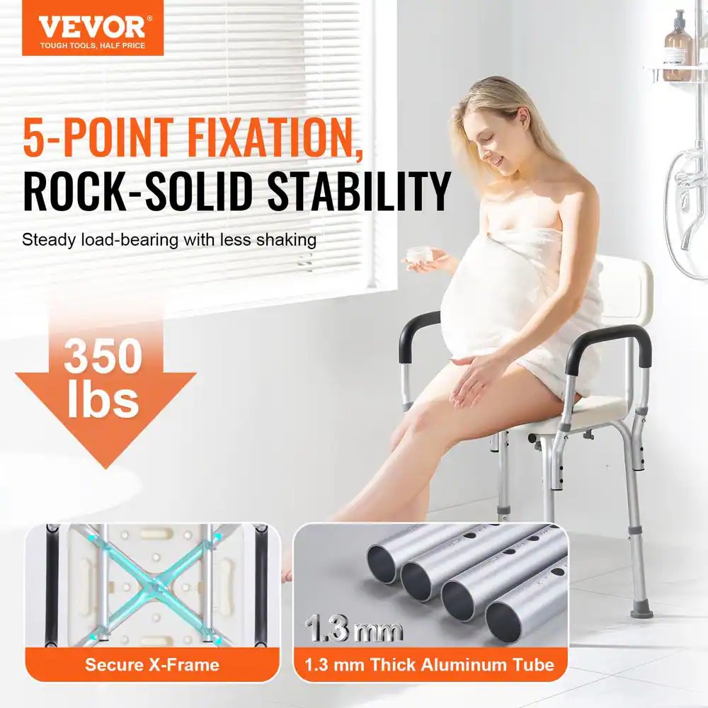 AUCT 17397 - $52 Shower Chair, Shower Seat with Back, Adjustable Height Shower Stool Bathtub, Freestand - Image 2