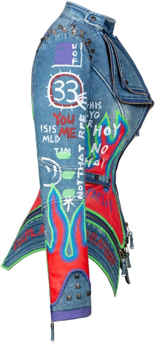 AUCT 17332 - $169 FUYUAN Women's fashion studs perfectly shaped artificial leather jacket graffiti punk - Image 3
