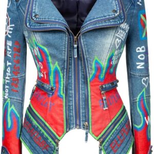 AUCT 17332 - $169 FUYUAN Women's fashion studs perfectly shaped artificial leather jacket graffiti punk