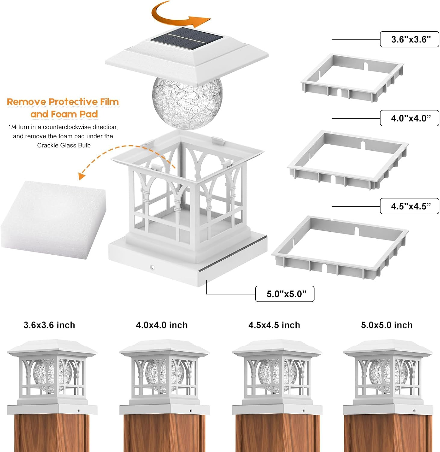 AUCT 16609 - $133 4x4 Post Solar Lights Crackle Glass Solar Post Cap Lights 20 Lumens | Warm White & RG - Image 4