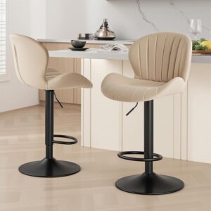 AUCT 17292 - $90 Sweetcrispy Bar Stools Set of 2, Swivel Adjustable Height Fabric Bar Chair | Barstools