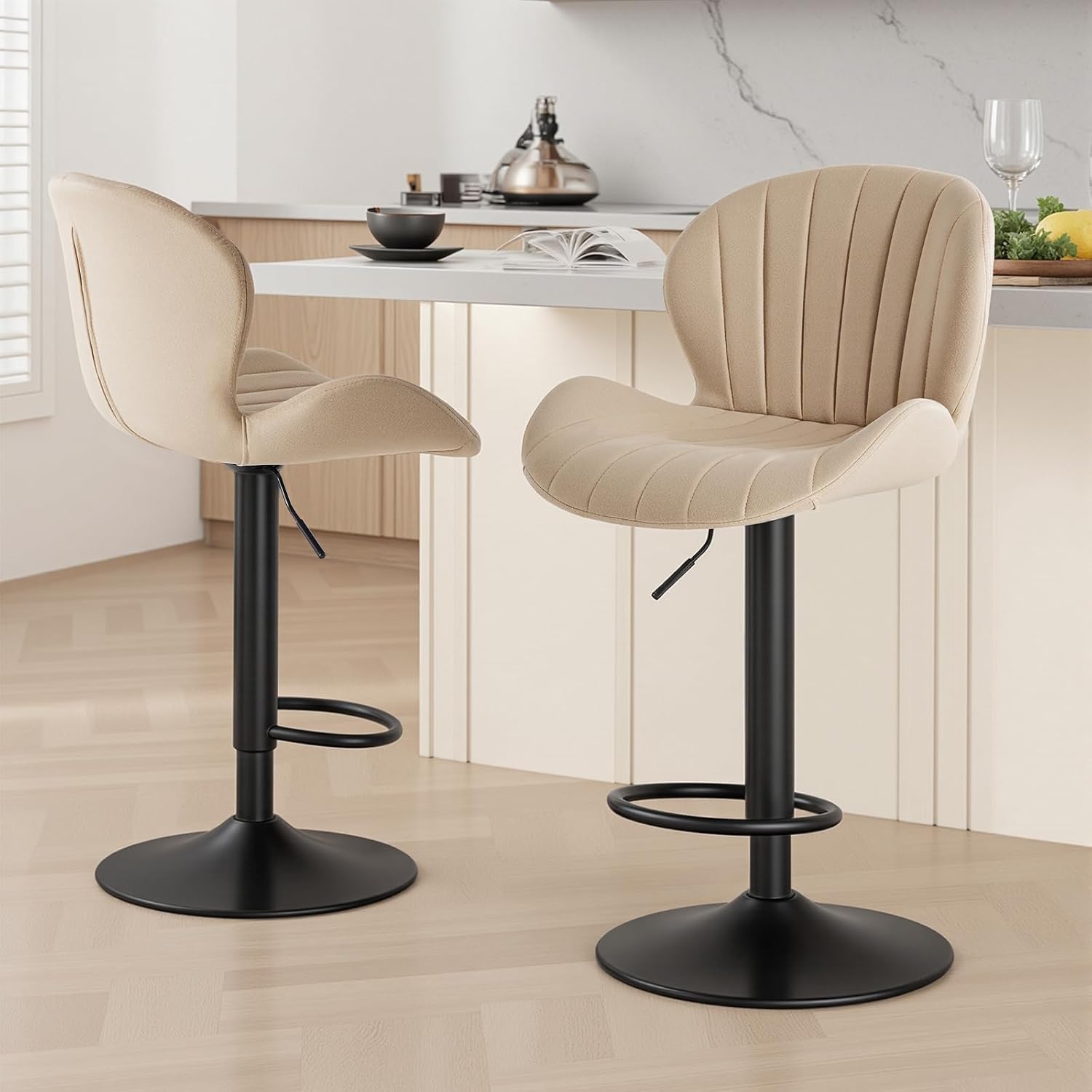 AUCT 17292 - $90 Sweetcrispy Bar Stools Set of 2, Swivel Adjustable Height Fabric Bar Chair | Barstools