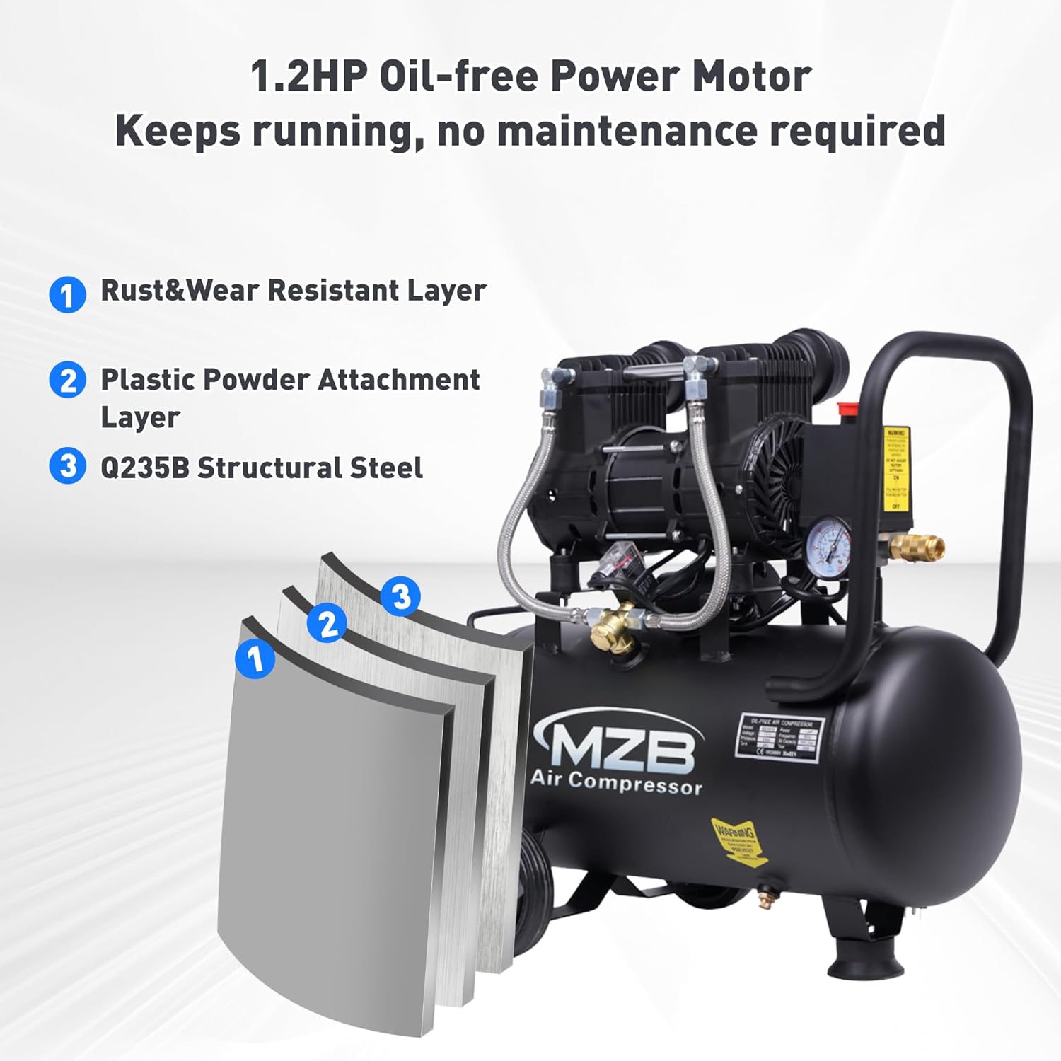 AUCT 14411 - $116 MZB 6.4 Gallon Ultra Quiet Air Compressor 110V/60Hz Ste - Image 4