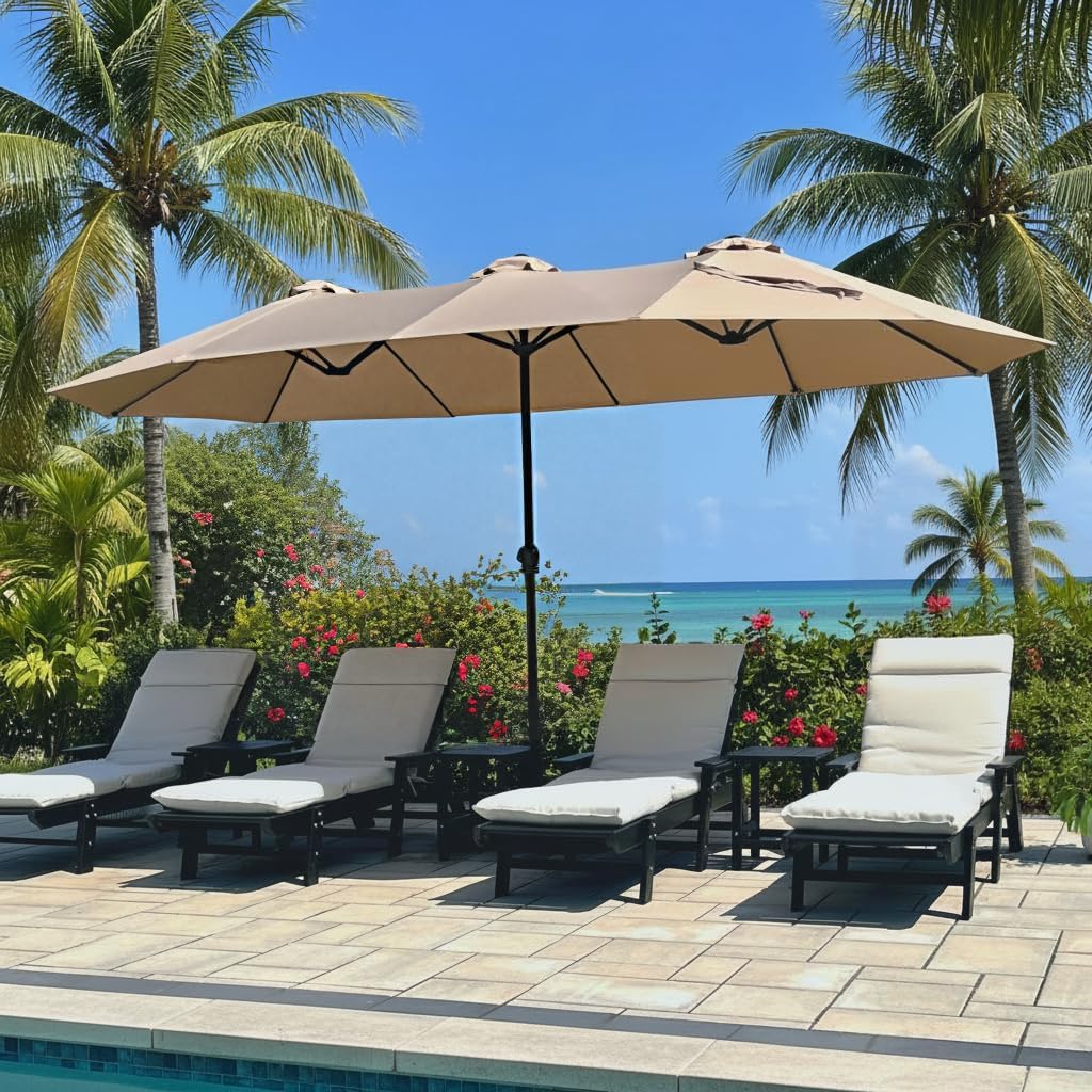 AUCT 14641 - $140 PHI VILLA 15ft Large Patio Umbrellas with Base Included