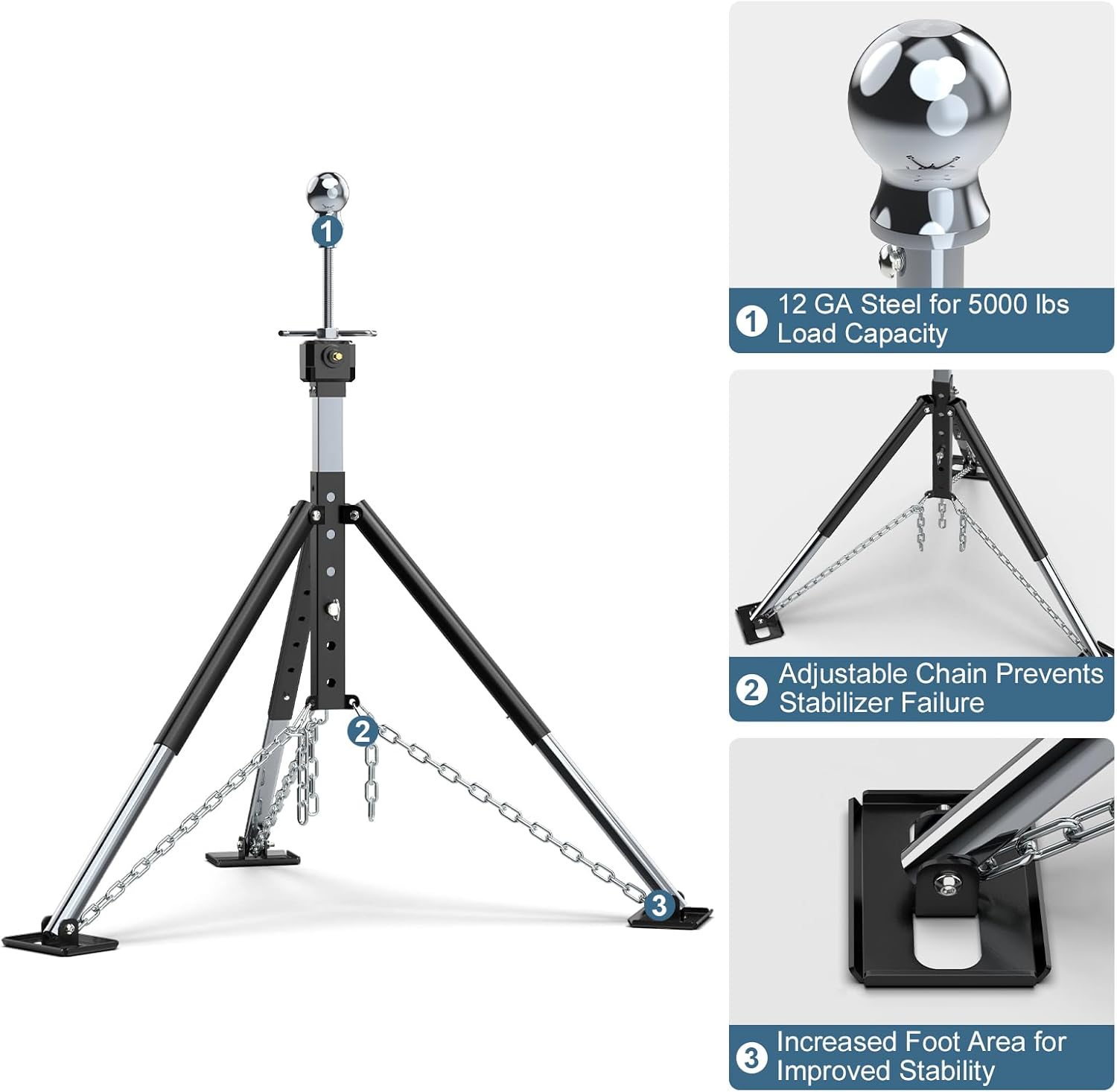 AUCT 16638 - $90 RV 5th Wheel Tripod Stabilizer with 2-5/16"Ball,Extended Allow Drill Adjust | 21"-55" - Image 3