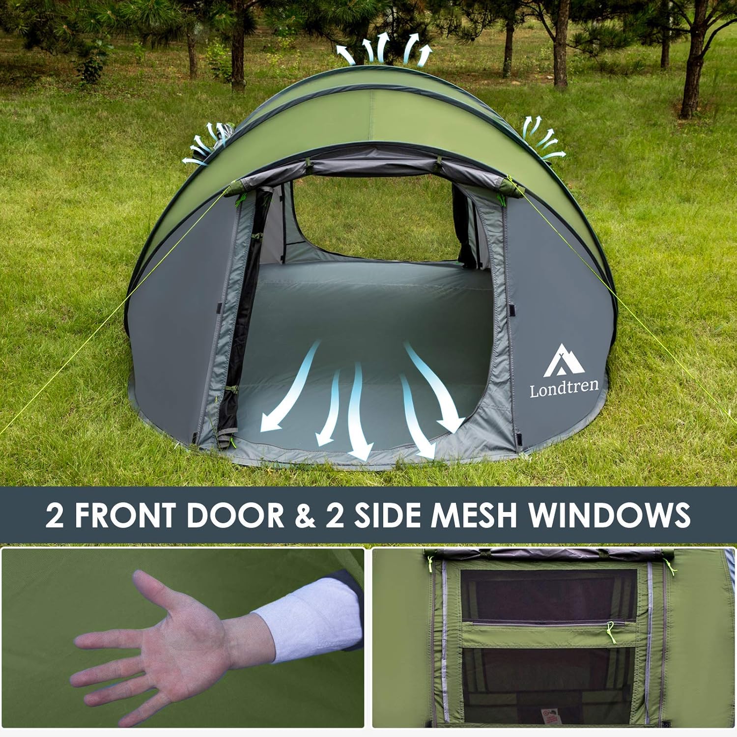 AUCT 14630 - $85 4 Person Easy Pop Up Tent Waterproof Automatic Setup 2 D - Image 4
