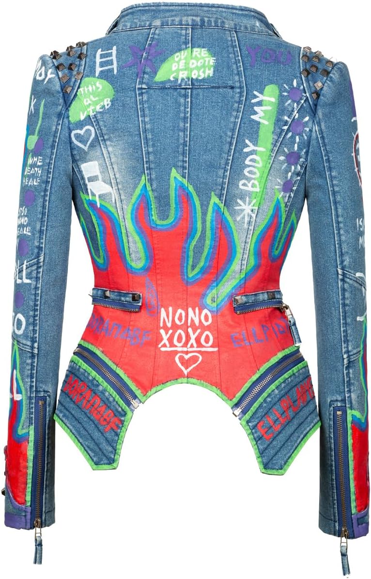 AUCT 17332 - $169 FUYUAN Women's fashion studs perfectly shaped artificial leather jacket graffiti punk - Image 4