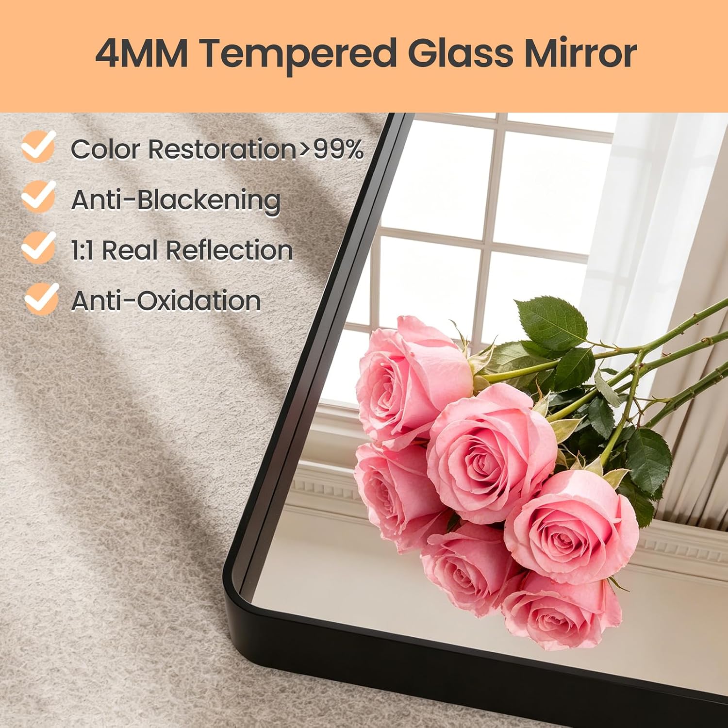 AUCT 14606m - $90 JISOSO Black Bathroom Mirror, 20x30 Inch Rounded Rectang - Image 4