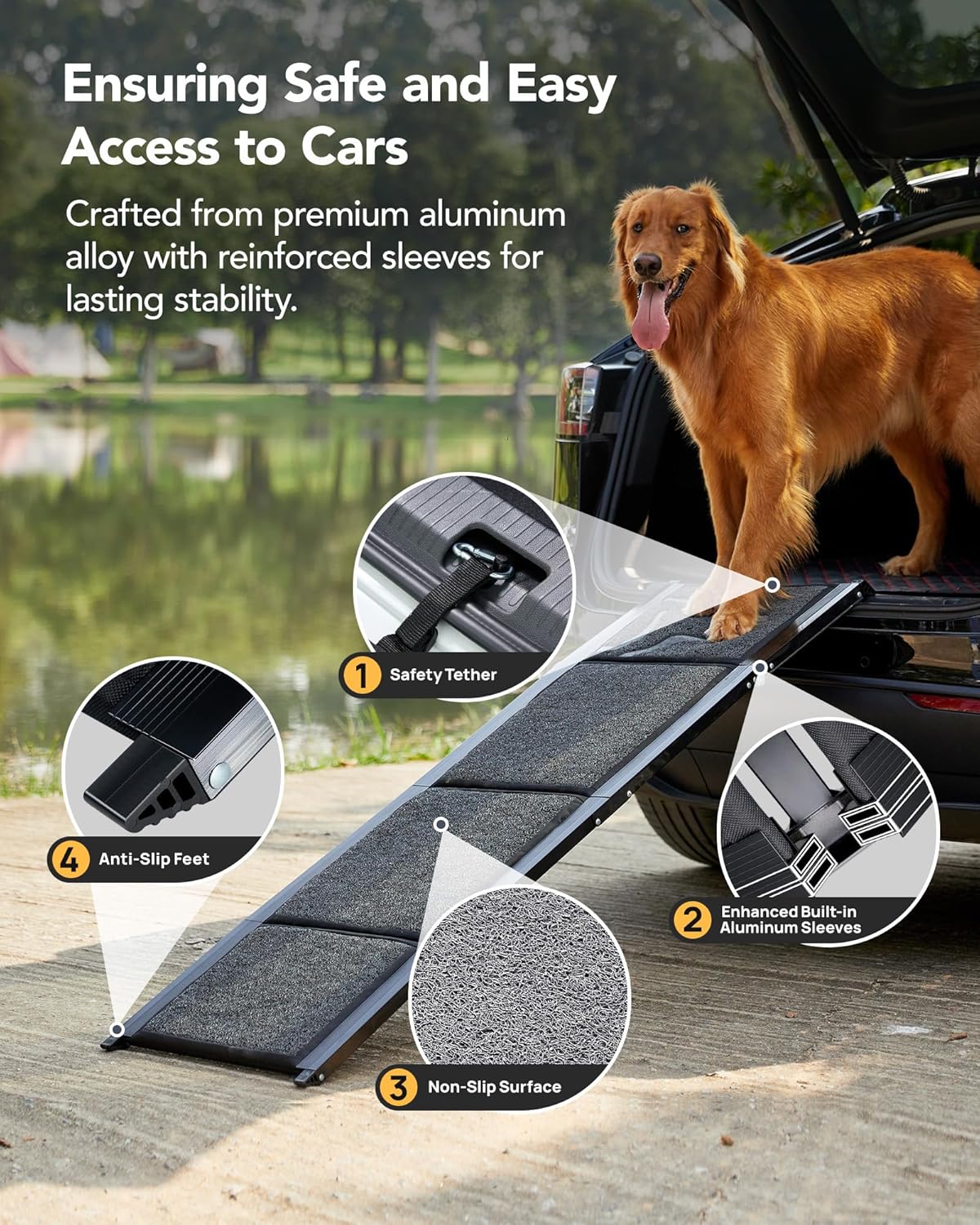 AUCT 17350 - $110 Dog Ramp for Car, 71" L 19.7" W, Extra-Long Extra-Wide Foldable | Extra-Long for a - Image 4