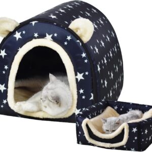 AUCT 17028 - Dog Bed or Cat Bed,2 Ways to Use,Indoor Pet House with Fluffy Mat,Removable and Washable C