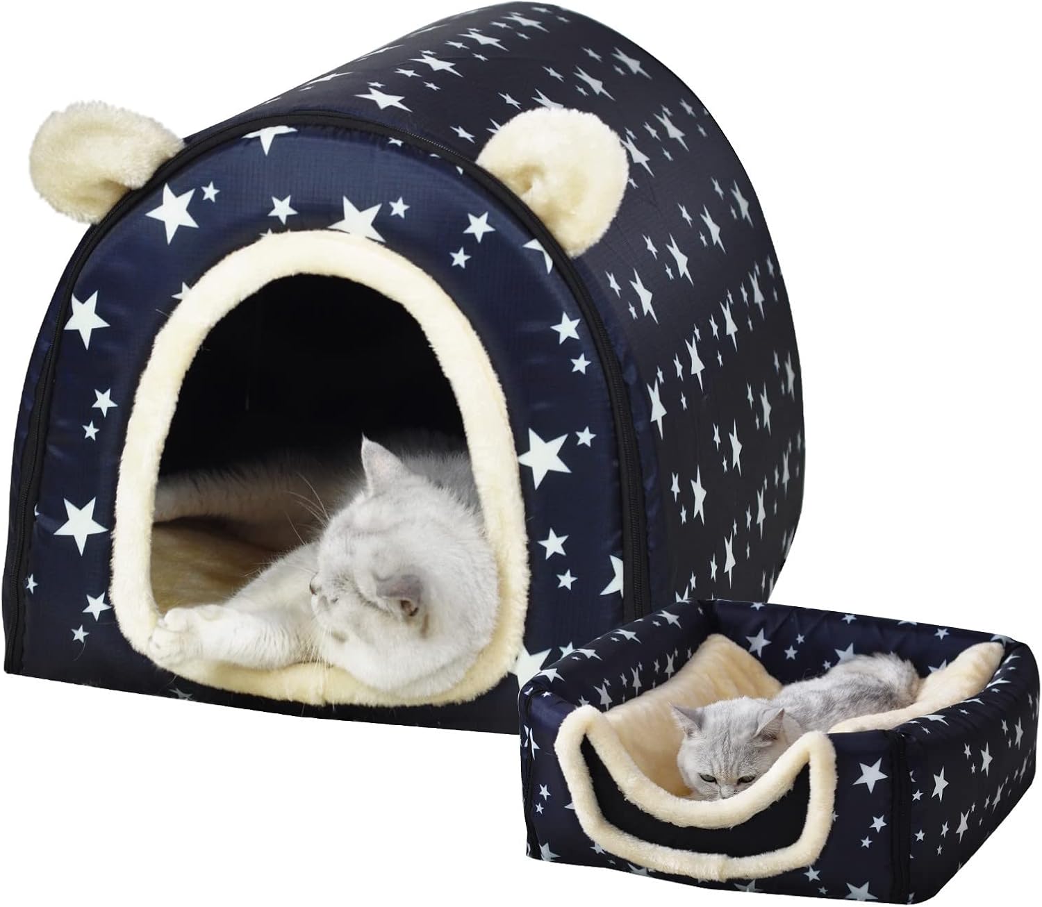 AUCT 17028 - Dog Bed or Cat Bed,2 Ways to Use,Indoor Pet House with Fluffy Mat,Removable and Washable C