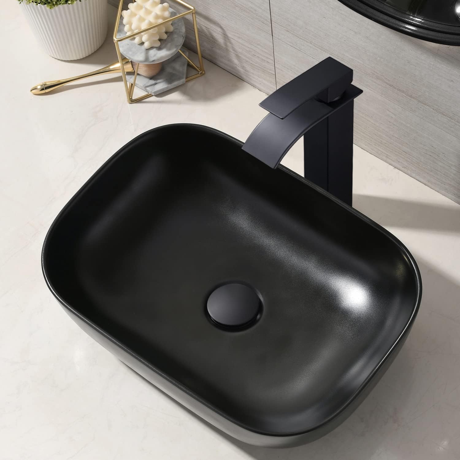 AUCT 16963 - $122 Black Vessel Sink Rectangle, 18"x13" Above Counter Porcelain Ceramic Bathroom Vessel - Image 3