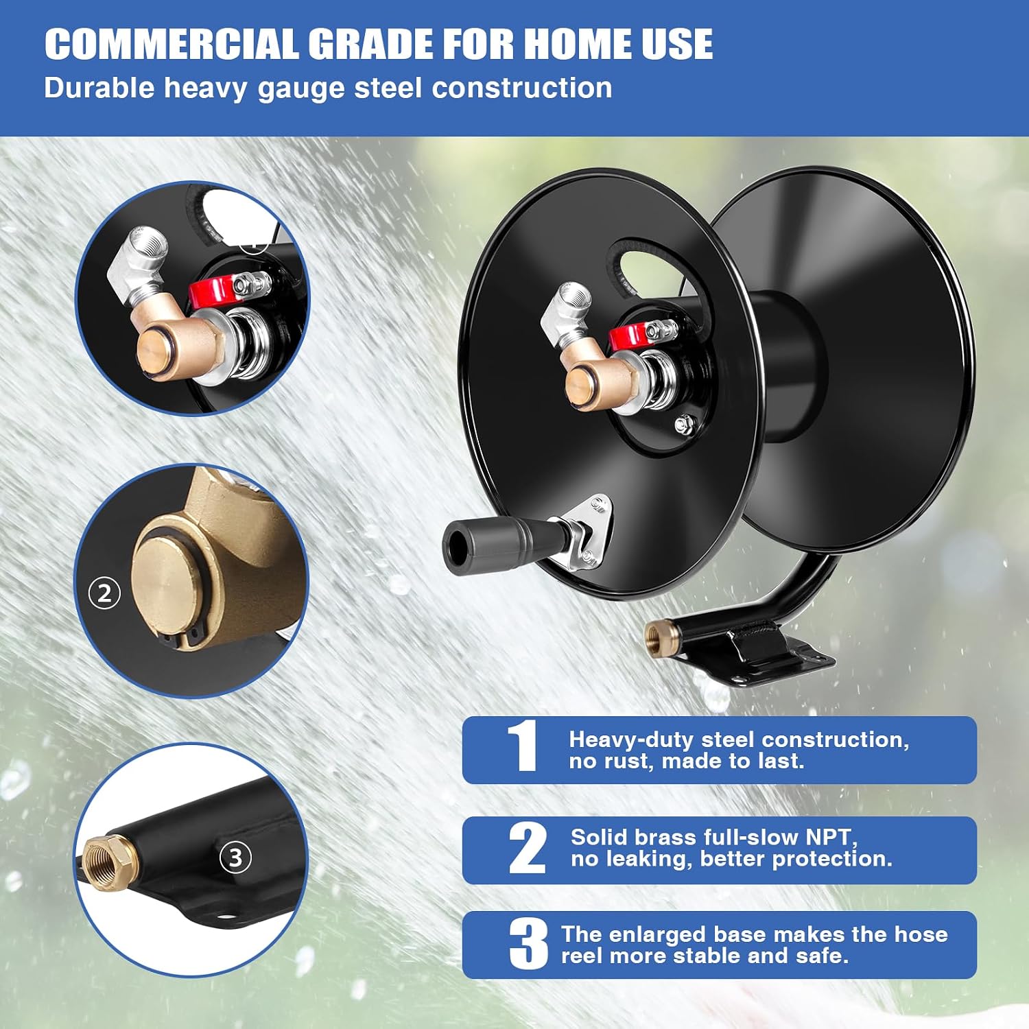 AUCT 15660 - $80 MEKOH Pressure Washer Hose Reel 50ftx3/8" / 65ftx1/4", 4000PSI Heavy Duty Power Washer - Image 4