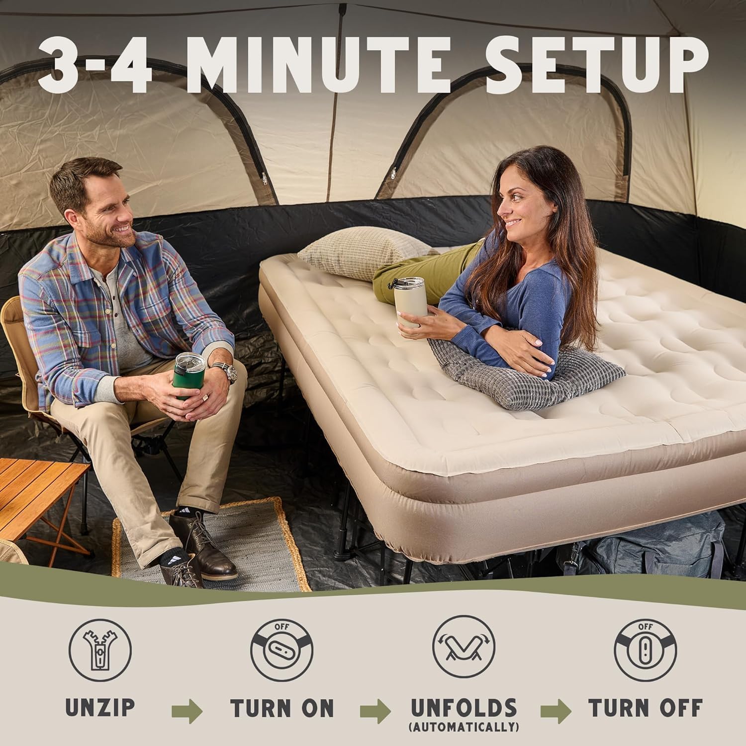 AUCT 14493 - $418 Oaktiv Queen Air Mattress with Frame, Self Inflating/De - Image 2