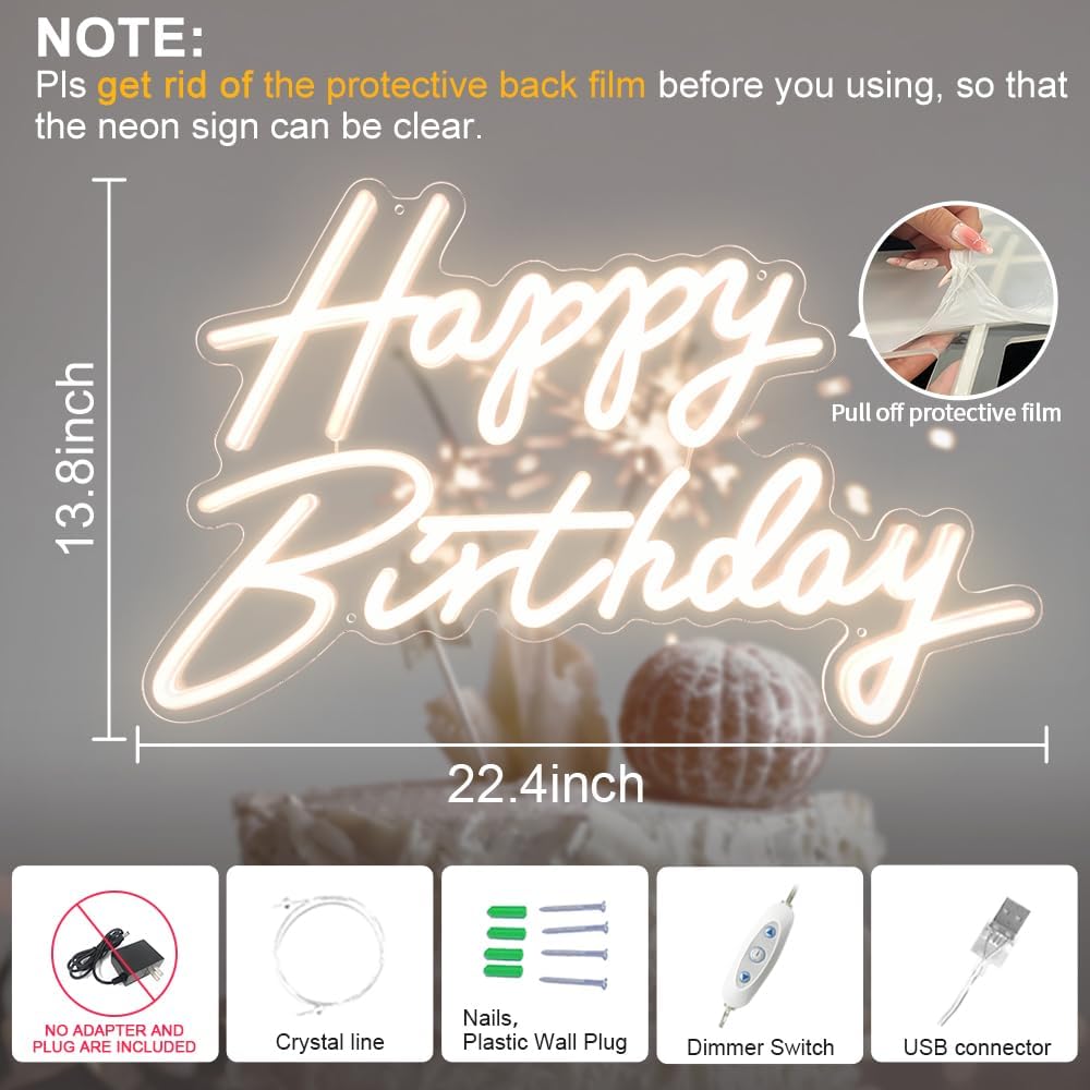 AUCT 14489 - $60 Happy Birthday Neon Sign, 22.4"x13.8" Happy Birthday Sig - Image 2