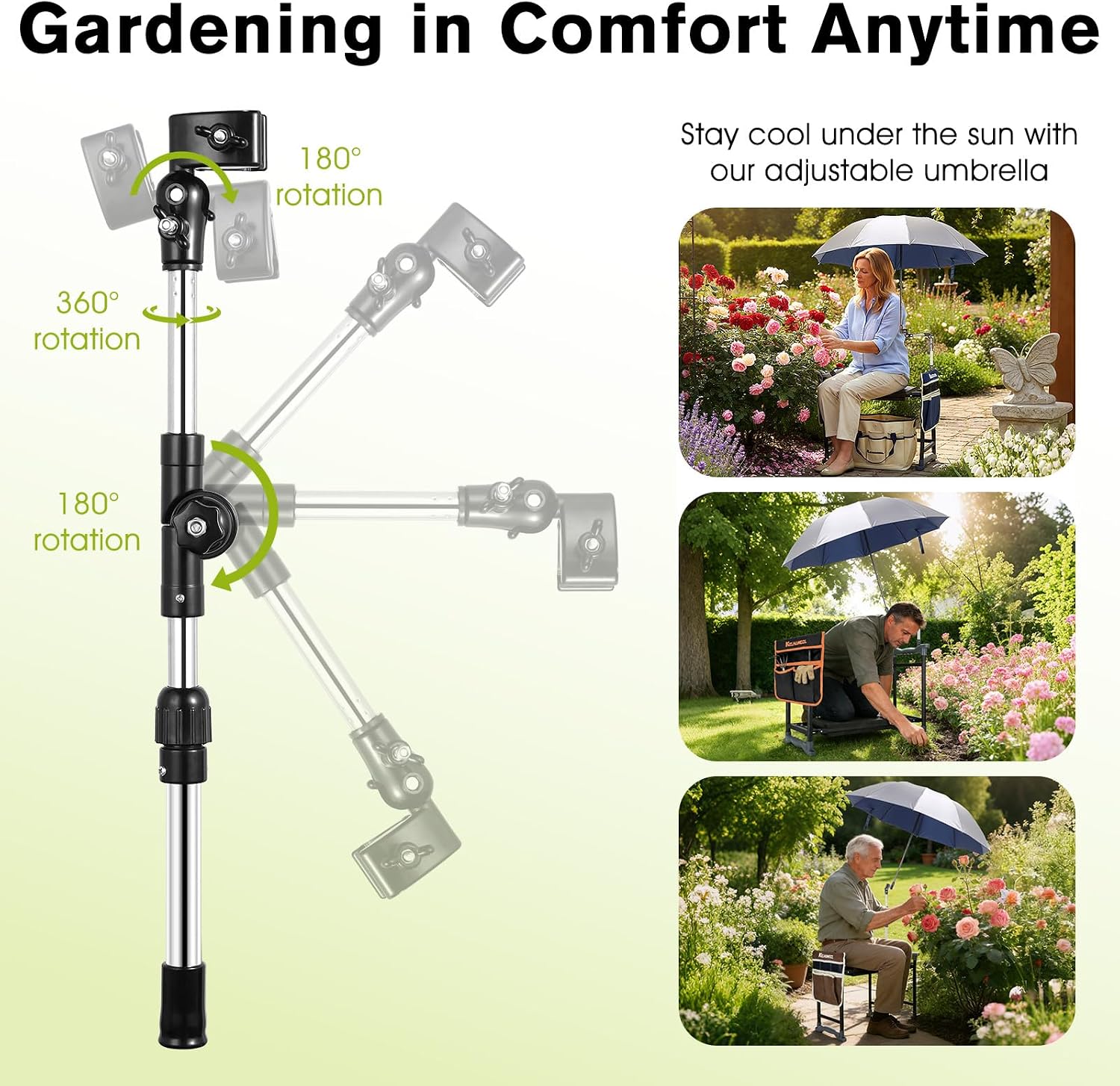 AUCT 17344 - $80 Garden Kneeler and Seat with Umbrella,Heavy Duty Gardening Bench and Stool | 2-in-1 Fo - Image 4