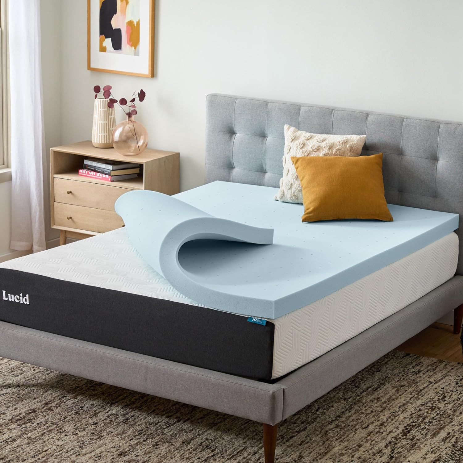 AUCT 17261 - $87 Lucid 3 Inch Memory Foam Mattress Topper, Queen Size Cooling Gel Bed Topper Preass