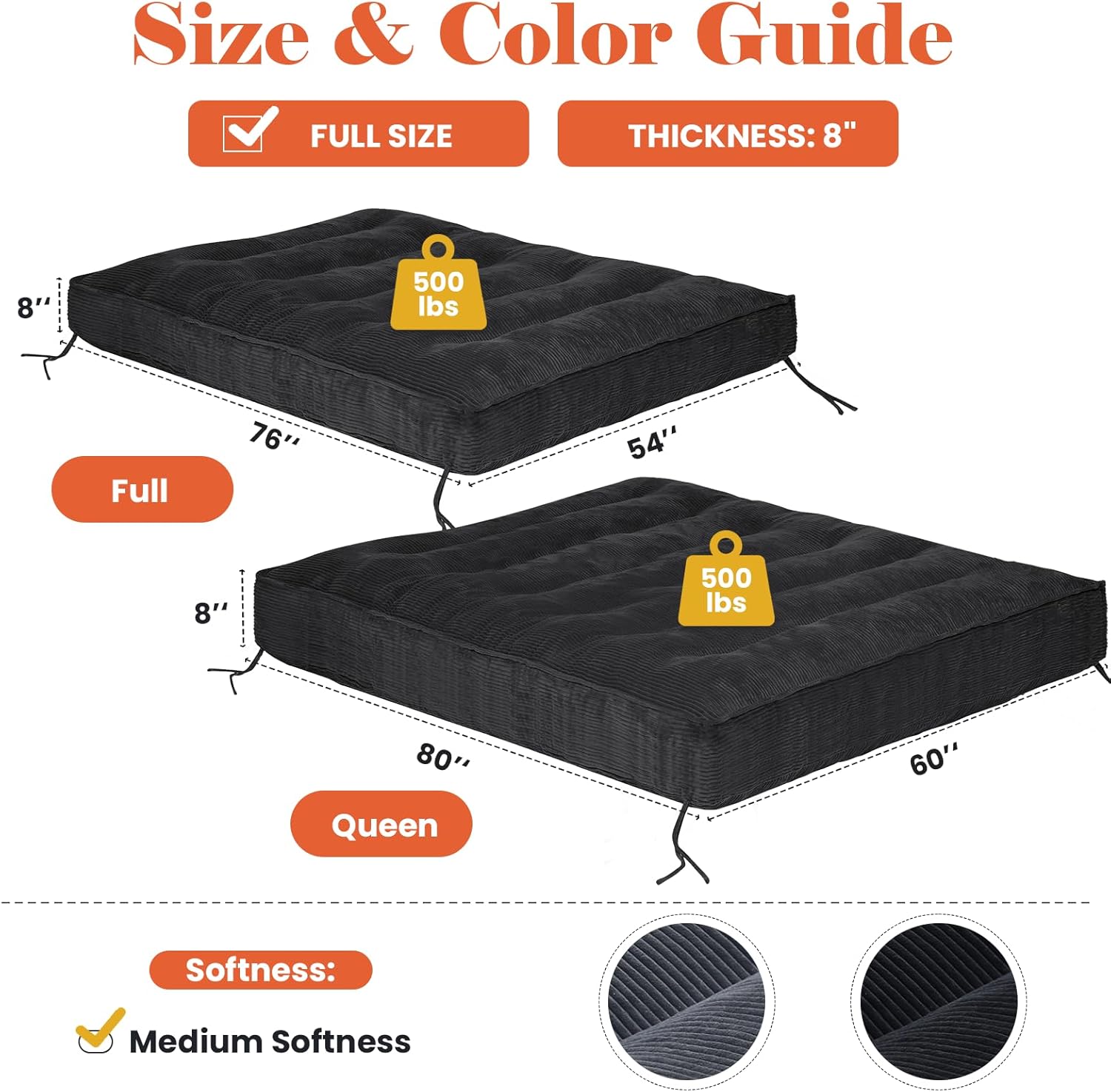 AUCT 14852 - $115 8" Futon Mattress Full Size, Futons Sofa Bed Sleeper Co - Image 2