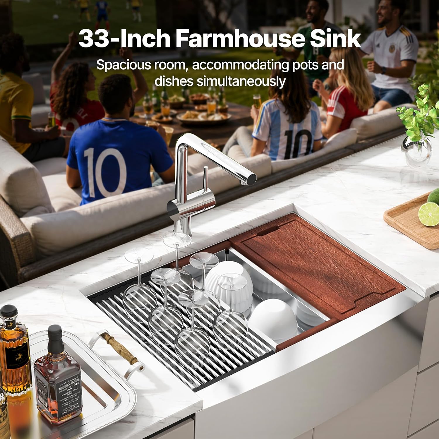 AUCT 16569 - $227 VEVOR 33 inch Farmhouse Kitchen Sink, 304 Stainless Steel Sink, Top Mount Single Bowl - Image 2