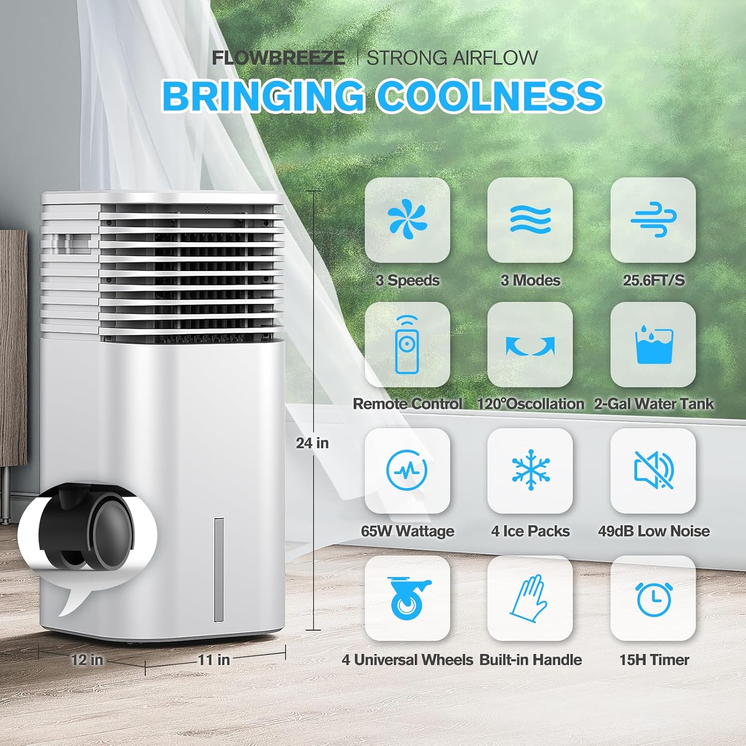 AUCT 16552 - $98 Evaporative Portable Air Conditioner, 120 Swing, 3 Speeds & 3 Modes, 2 Gallon Water Ta - Image 2