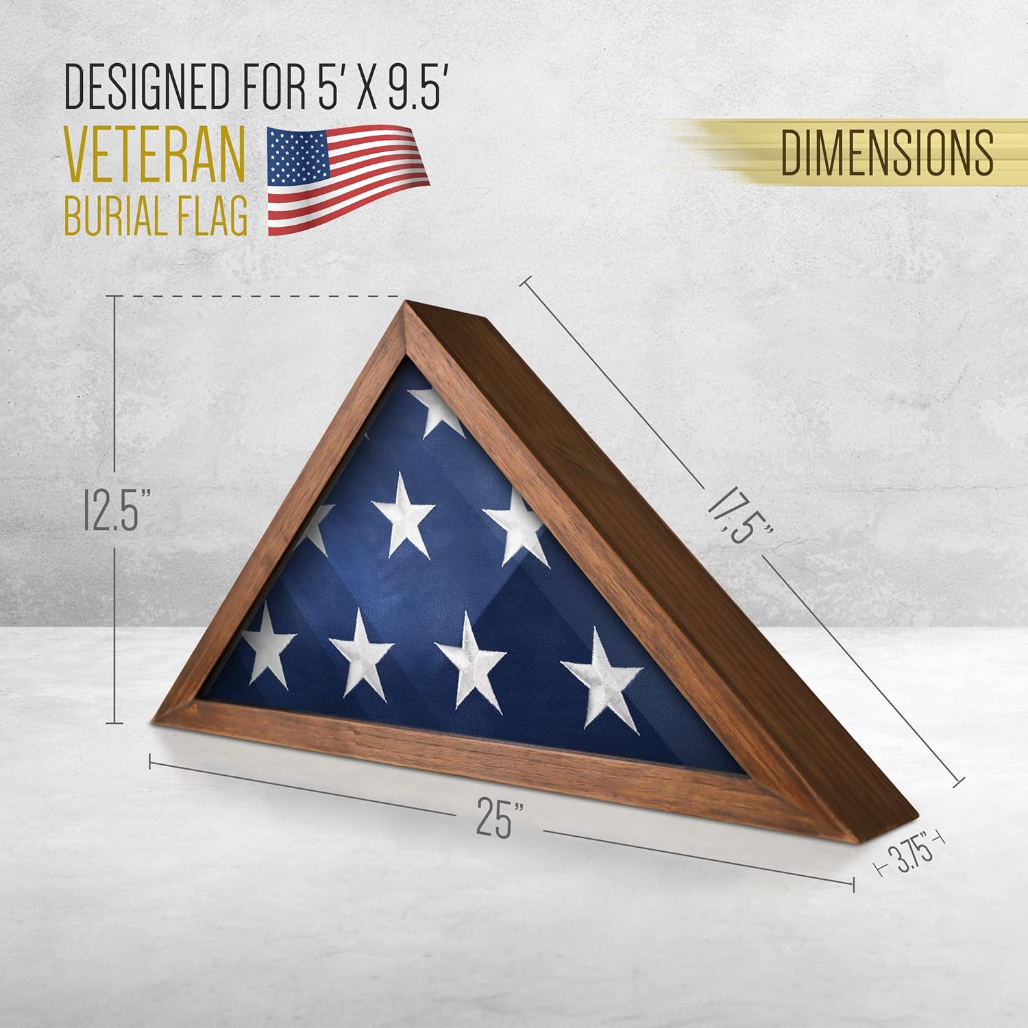 AUCT 15669 - $57 HBCY Creations Flag Display Case for 5' x 9.5' American Veteran Burial Solid Wood Rust - Image 3