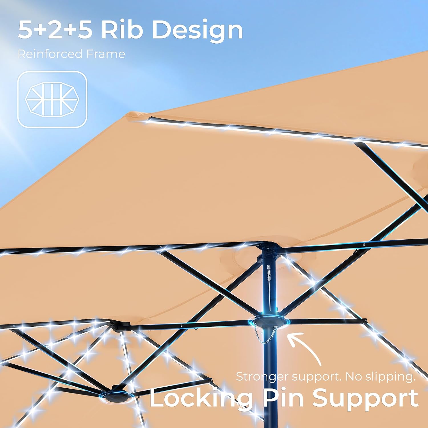 AUCT 16537 - $160 SUPERJARE 15ft Large Patio Umbrella with Base included, Double Sided Outdoor Umbrella - Image 3
