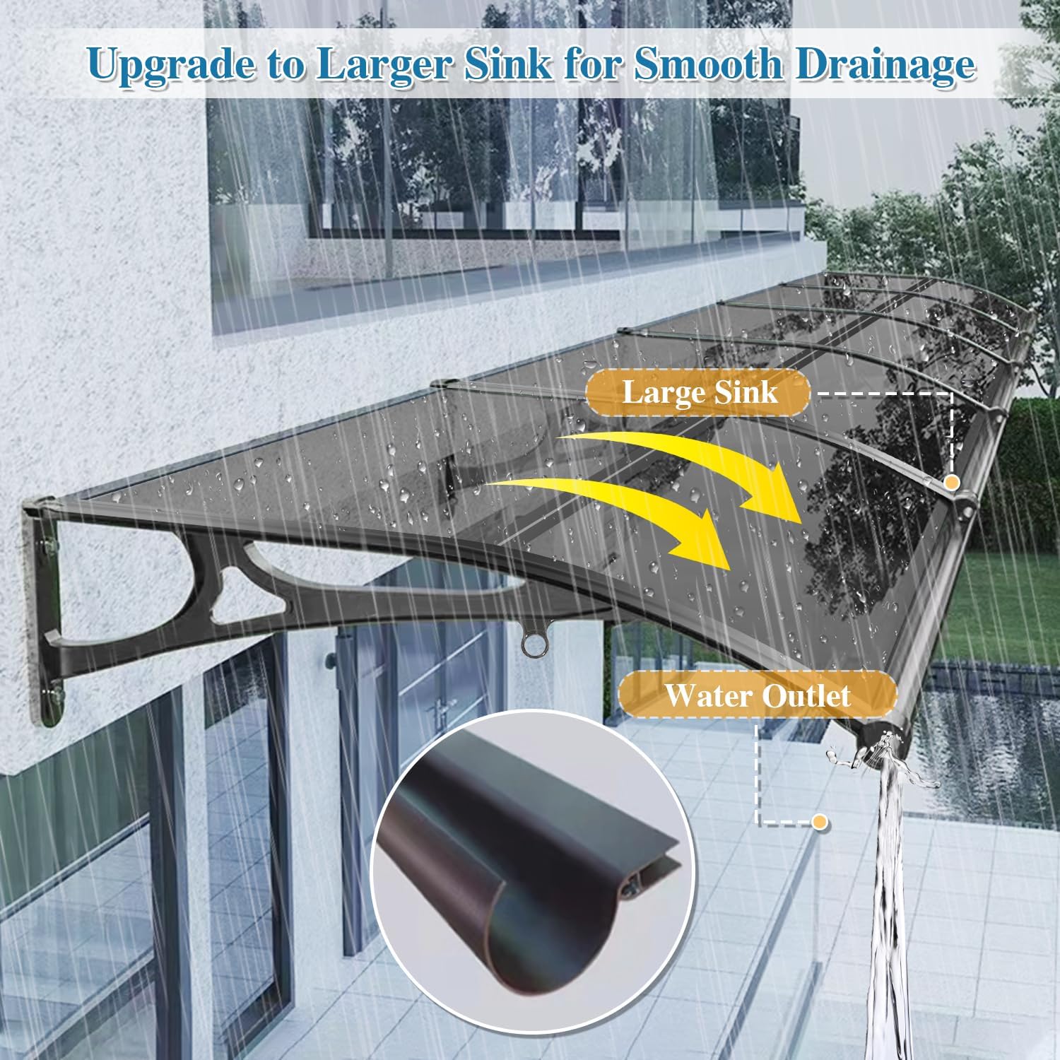 AUCT 16114 - $263 Window Awnings Exterior with Aluminum Bracket UV Rain Snow Durable Polycarbonate Cano - Image 2
