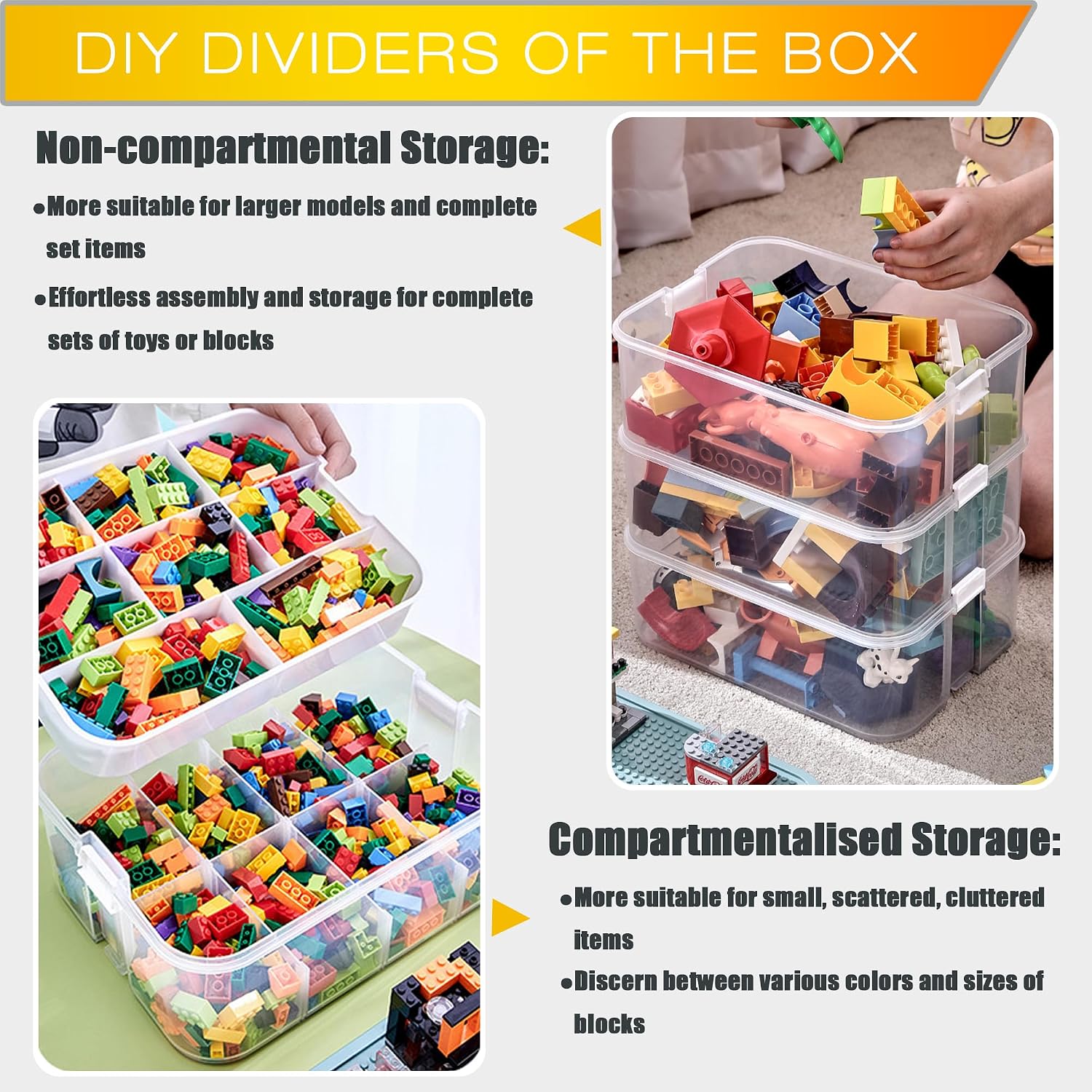 AUCT 17305 - Kids Toy Organizer for Lego Stackable Storage Compartments Bins With Base Plates Lids 3 Ti - Image 4