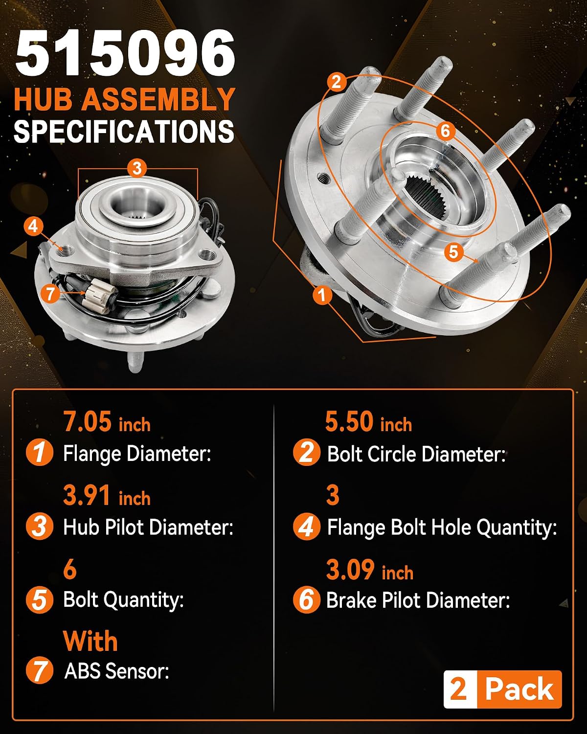 AUCT 14730 - 2Pcs 515096 Front Wheel Bearing Hub Assembly Fit for Chevy A - Image 2