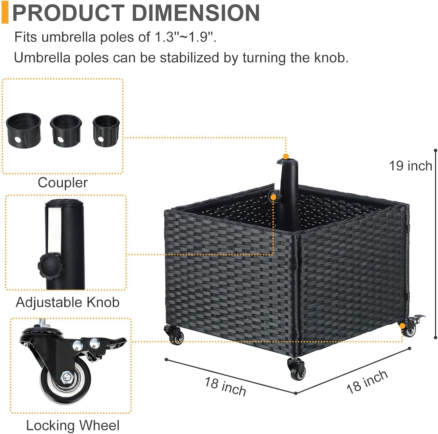 AUCT 17302 - $80 SUNNYPARK Umbrella Base with Wheels and Fillable Planter 2 in 1 | 120lbs Capacity, Hea - Image 3