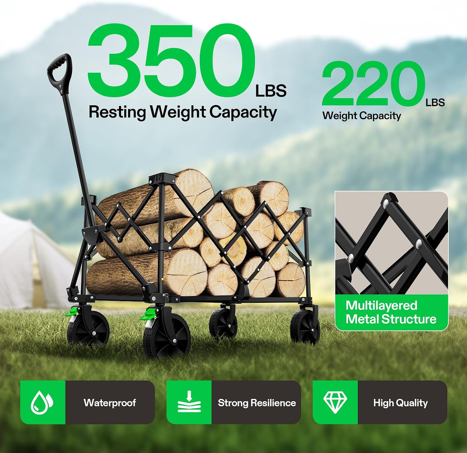 AUCT 14563 - $55 VIVOSUN Collapsible Folding Wagon, 350 lb Load-Bearing O - Image 3