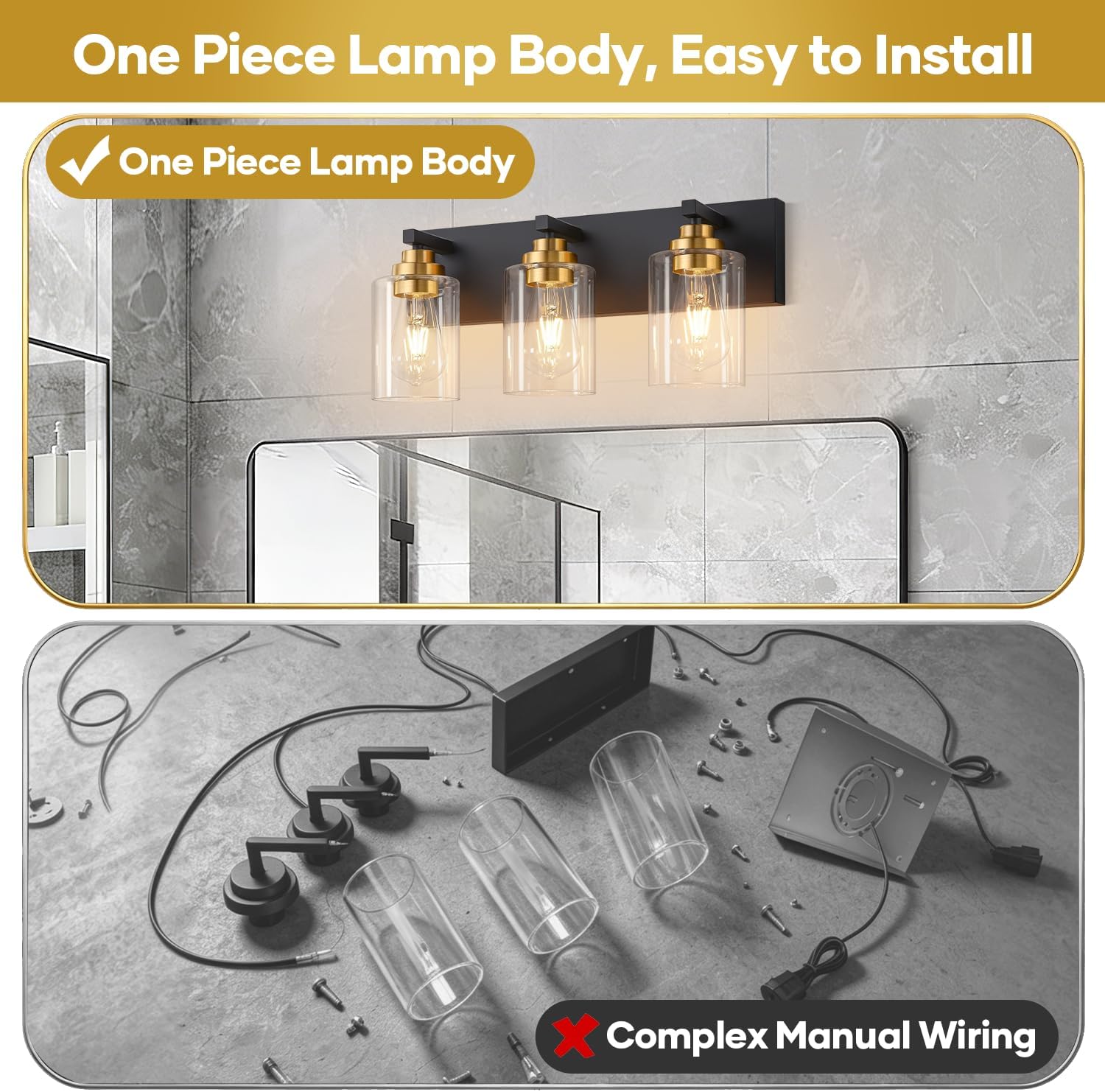 AUCT 14410 - $56 Vanity Lights for Bathroom, 3-Light Black and Gold Bathr - Image 3