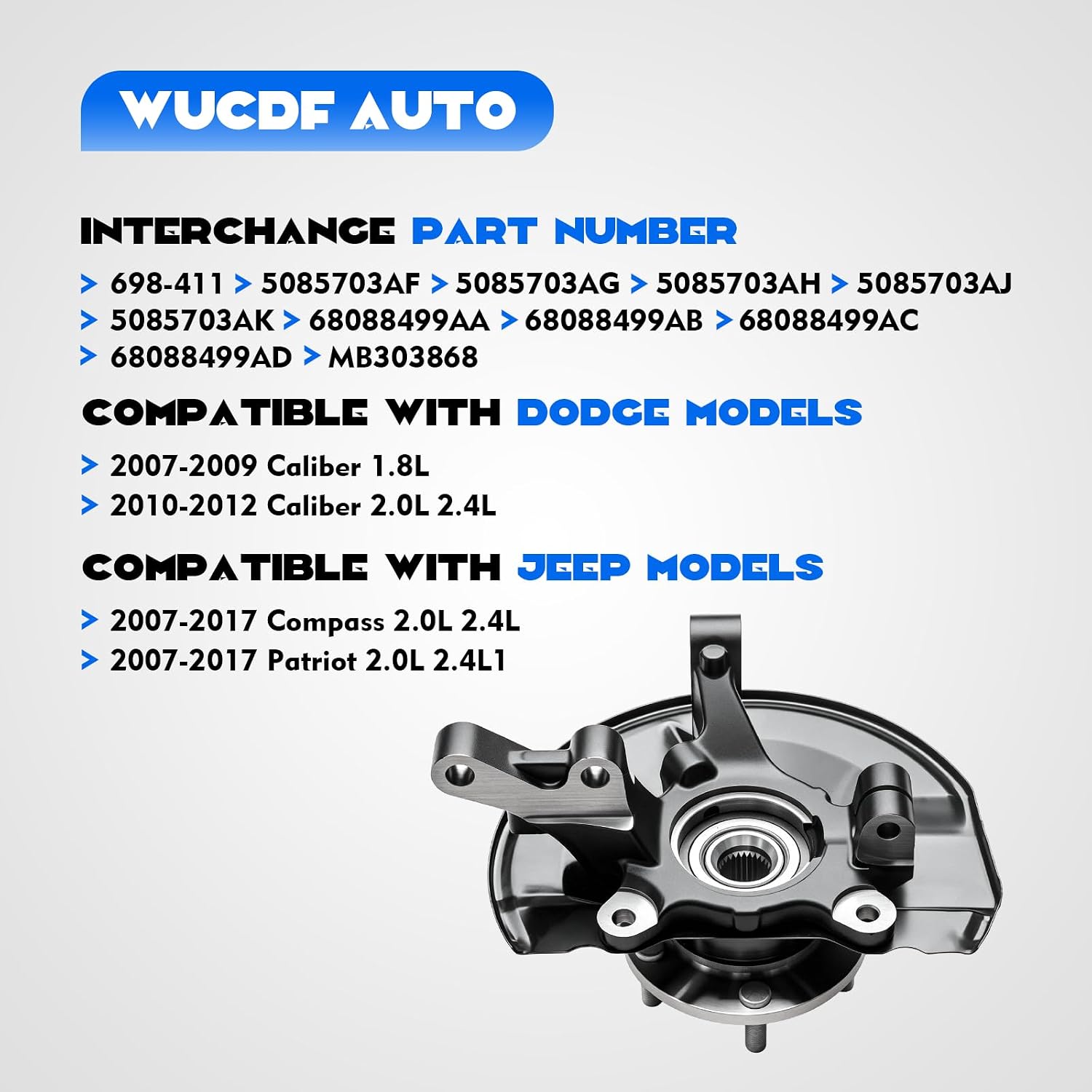AUCT 15008 - $76 698-411 Front Left Steering Knuckle Hub Bearing Assembly - Image 3