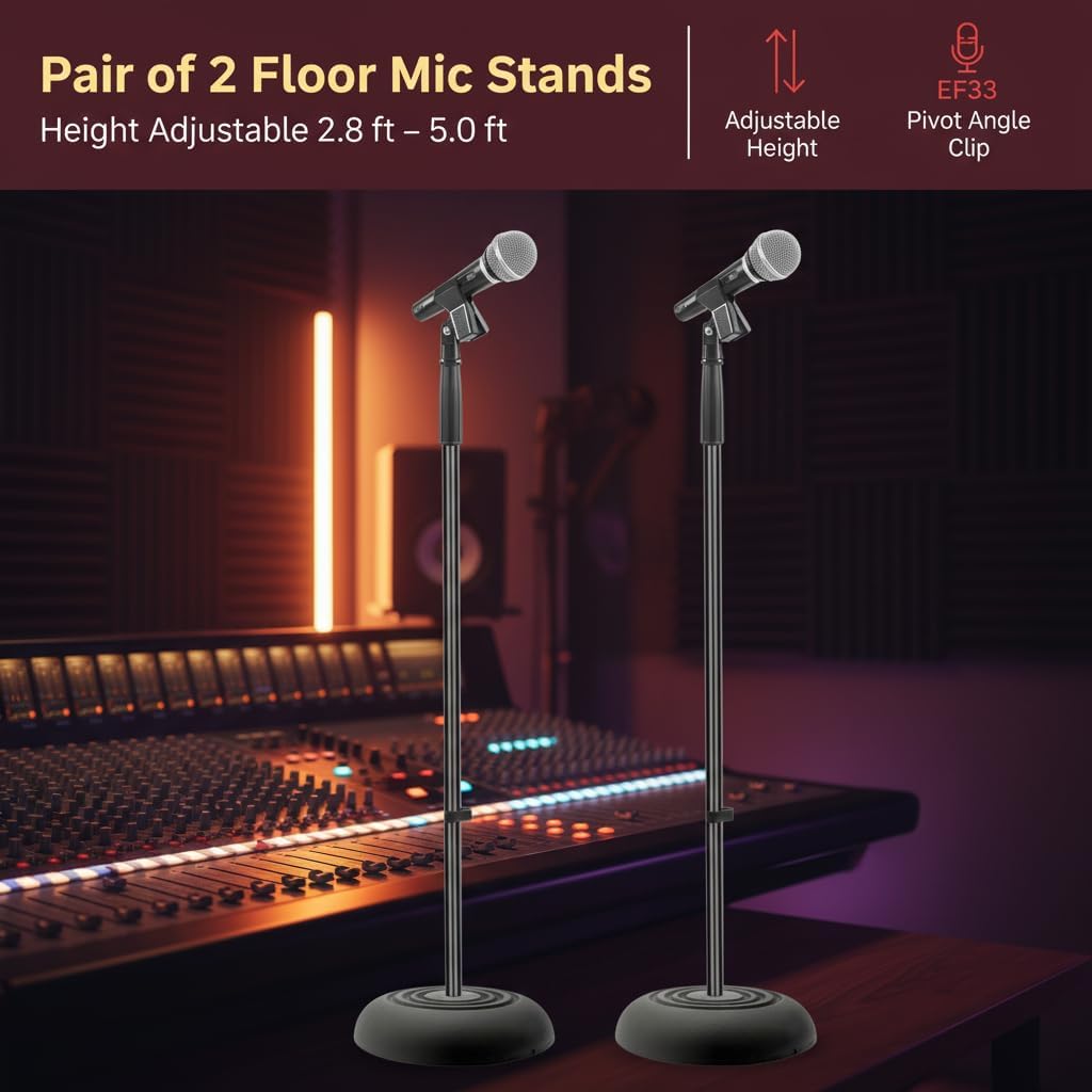 AUCT 17034 - Pyle Universal Microphone Stand - Handheld Mic Compatible, Heavy Compact Base, Lightweight - Image 2