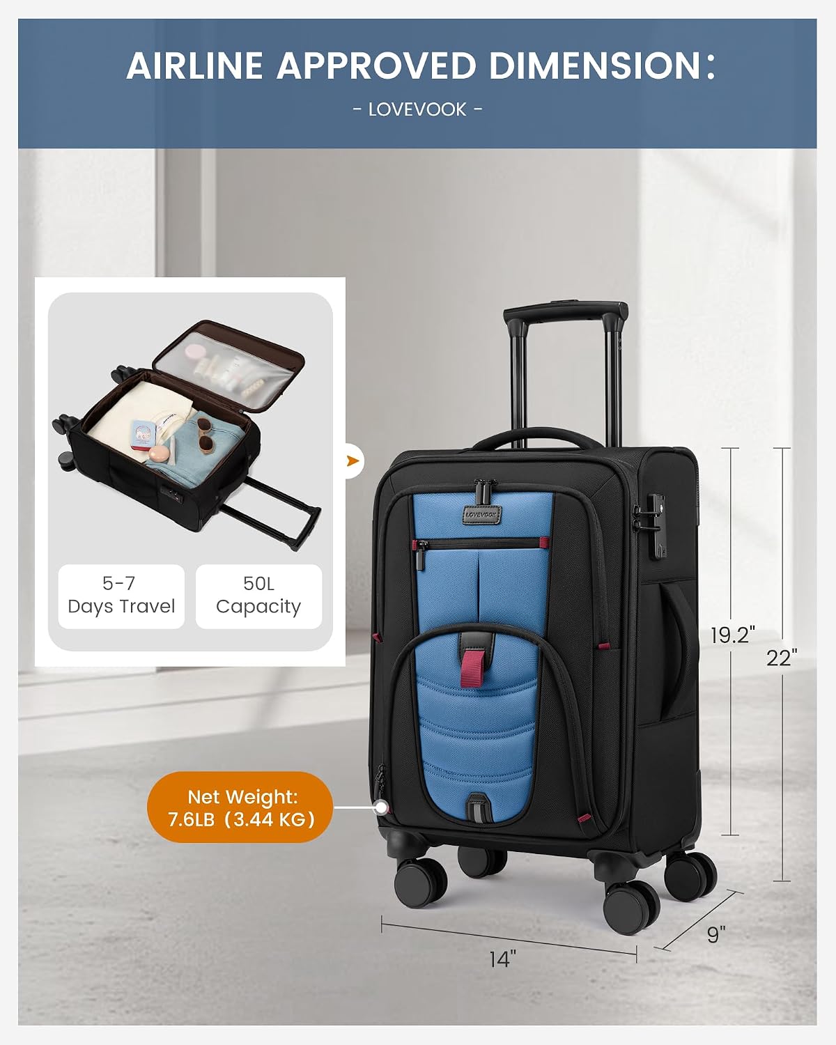 AUCT 14432 - $84 Carry On Luggage 22x14x9 Airline Approved, 22-Inch Suitc - Image 4