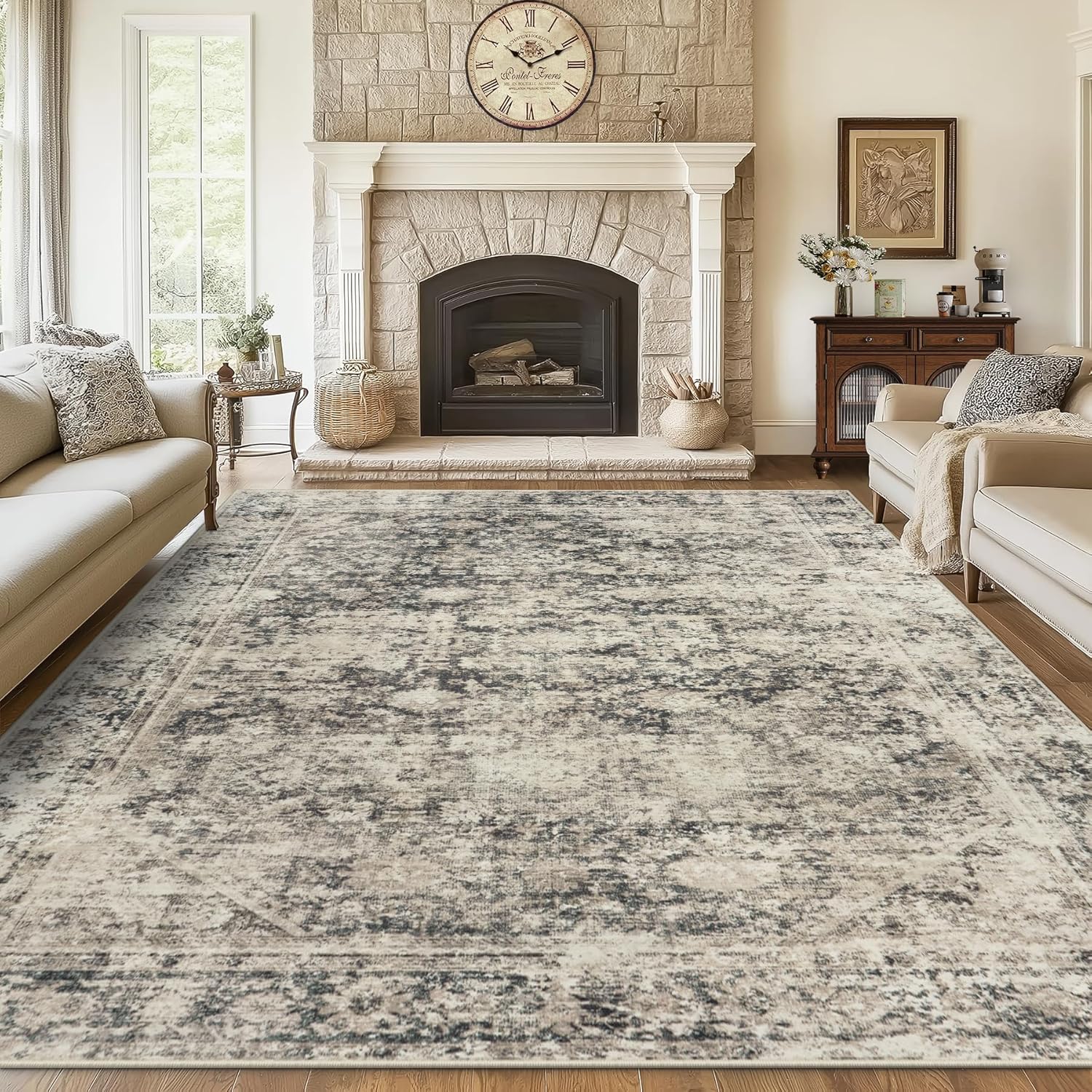 AUCT 14460 - $80 8x10 Area Rugs Washable Rug: Large Vintage Abstract Livi